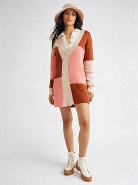 Free People Flyin' By Mix Stitch Sweater Romper Colorblock
